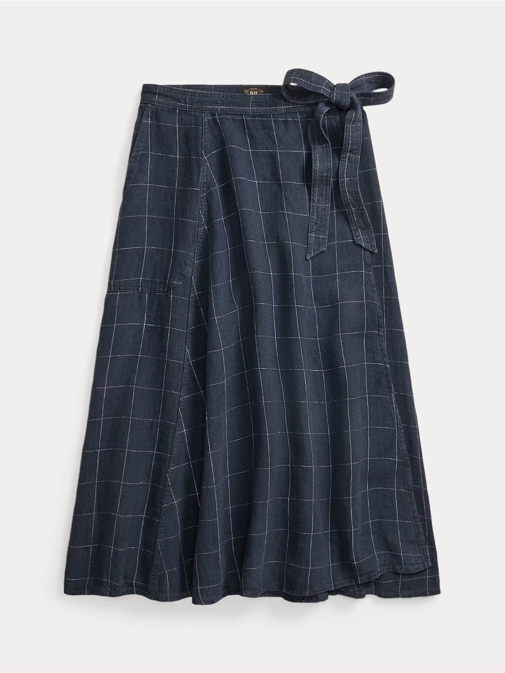 RRL Ralph Lauren Indigo Windowpane Linen Wrap Skirt Size 1 Double RL